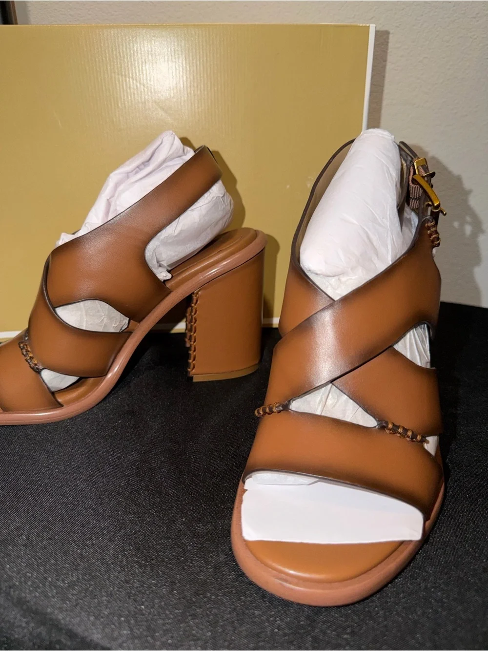 Michael Kors “RAVEN” Burnished leather block heel sandals